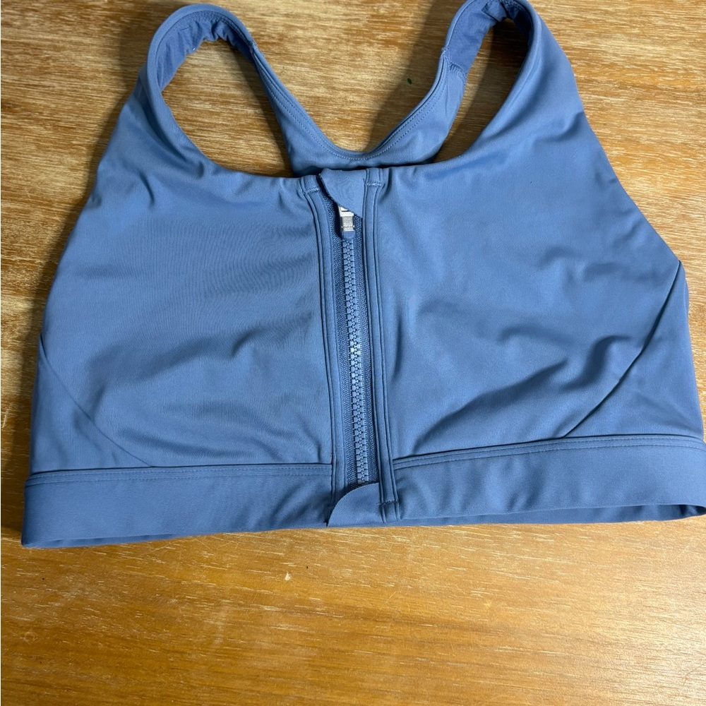 Athleta Blue front zip Sports Bra with zipper garage size XS